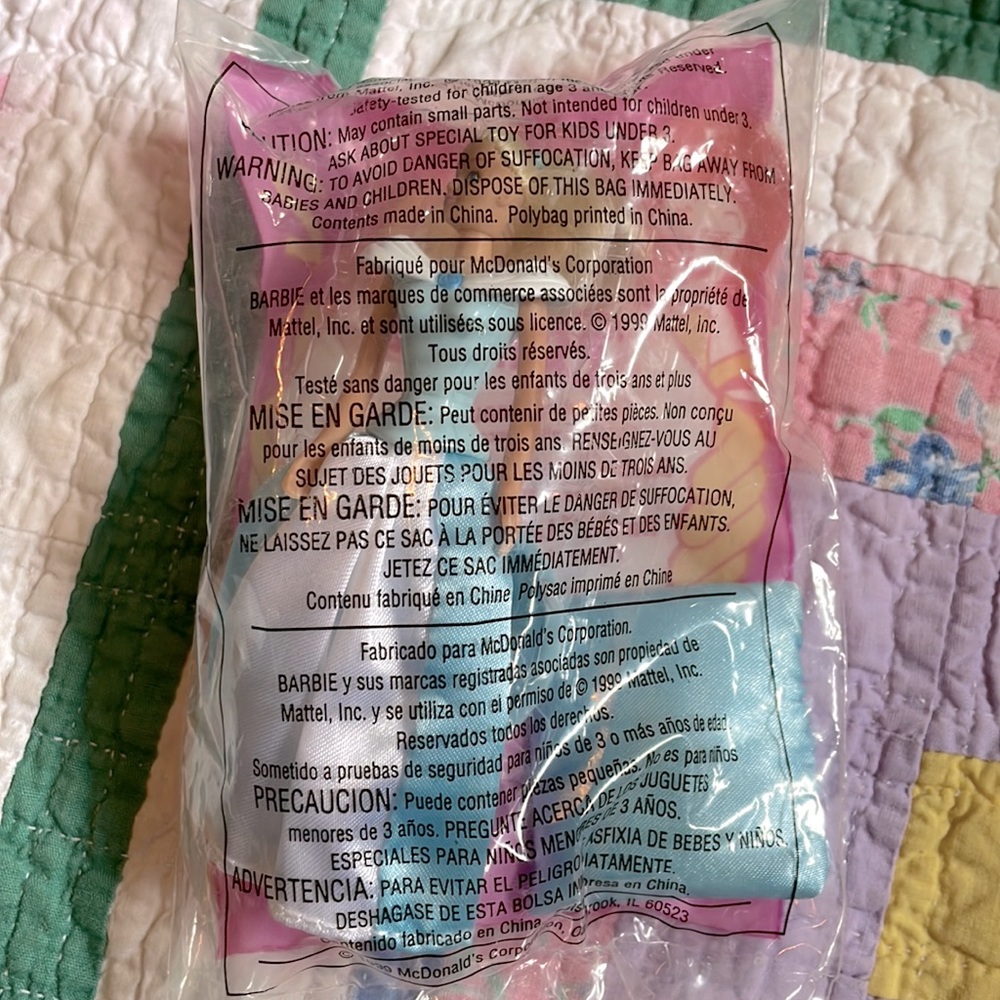 McDonald's Barbie Sleeping Beauty Barbie Figurine with pillow and base 1999, New